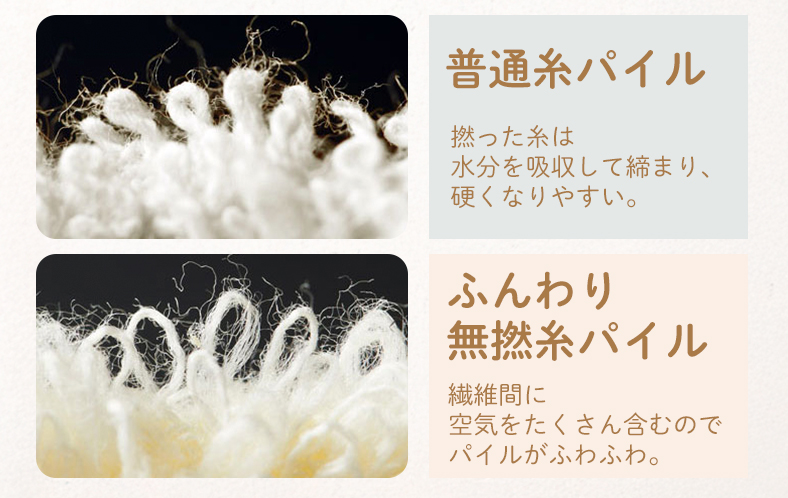 写真上が普通糸、下が無撚糸。